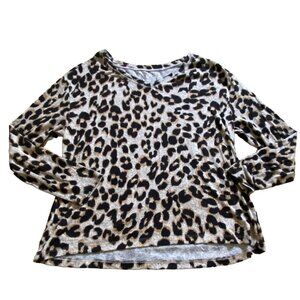 24/7 By Maurices Womens Long Sleeve Animal Print Blouse-Gray-Large-GUC